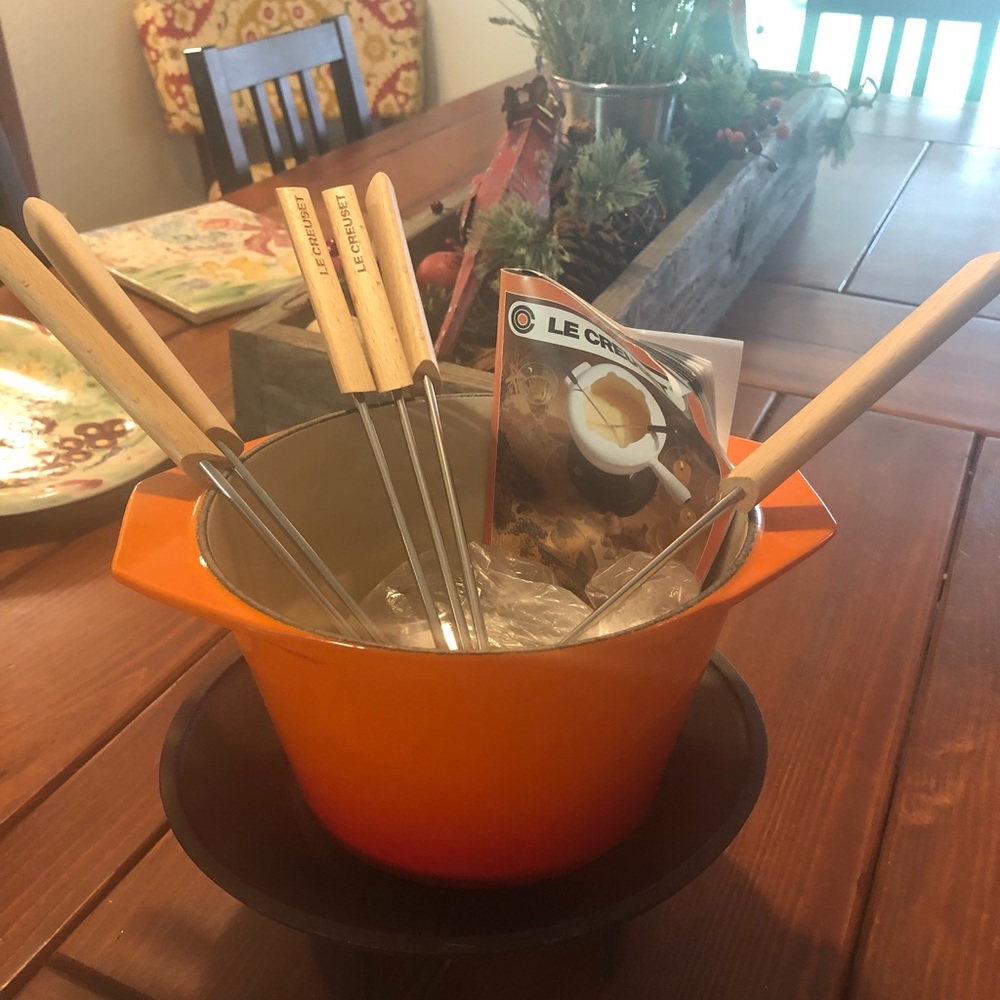 Le Creuset Fondue Pot Cast Iron Orange New!